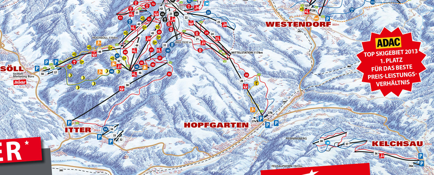 Pistenplan Skiwelt im Skigebiet Hopfgarten - ein Skigebiet in Tirol