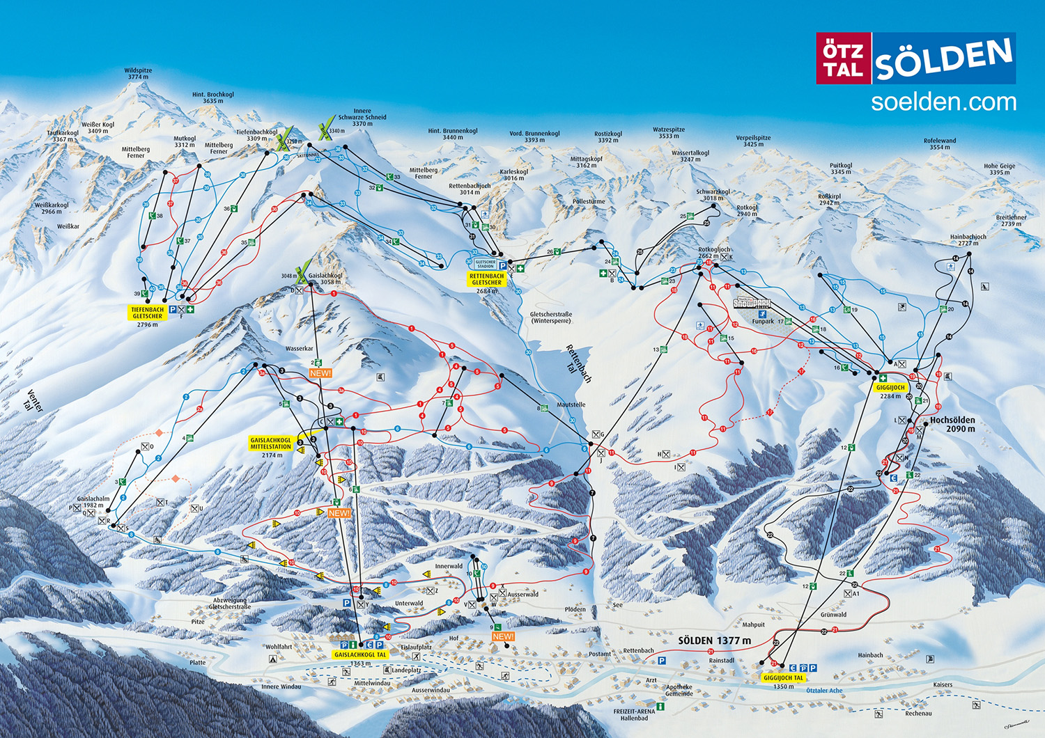 Pistenplan  im Skigebiet Sölden - ein Skigebiet in Tirol