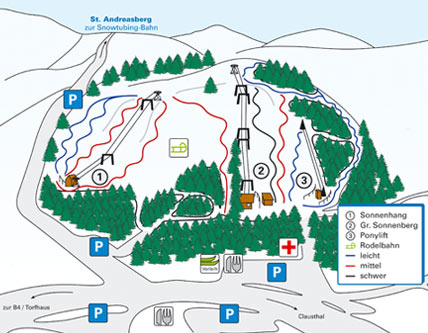 Pistenplan  im Skigebiet St. Andreasberg - Sonnenberg - ein Skigebiet in Harz