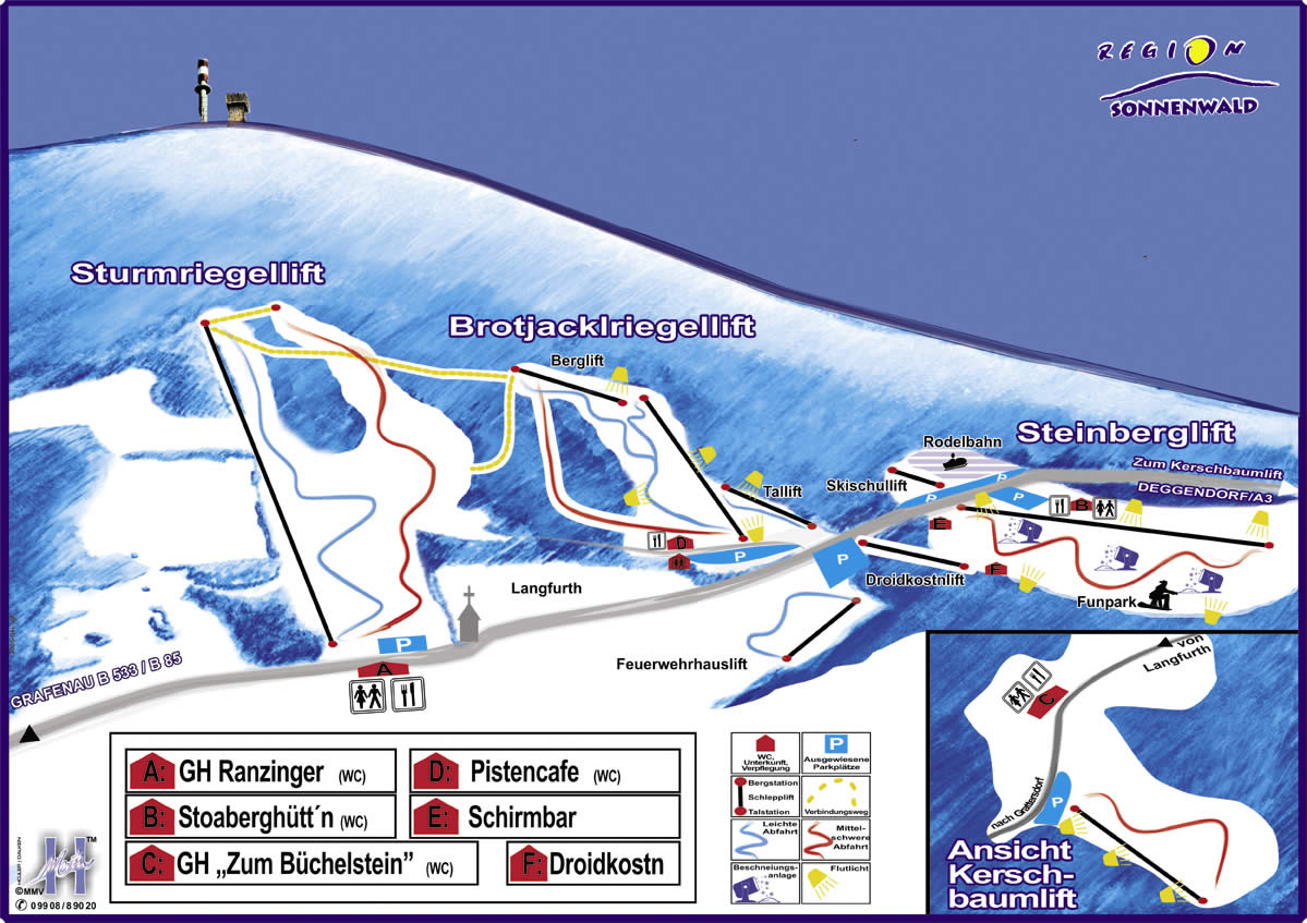 Pistenplan  im Skigebiet Sonnenwald - ein Skigebiet in Bayerischer Wald