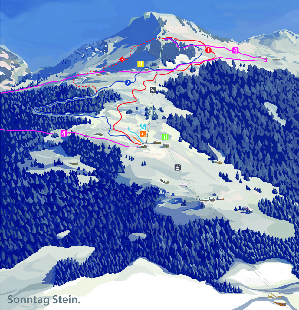 Pistenplan  im Skigebiet Sonntag - ein Skigebiet in Vorarlberg