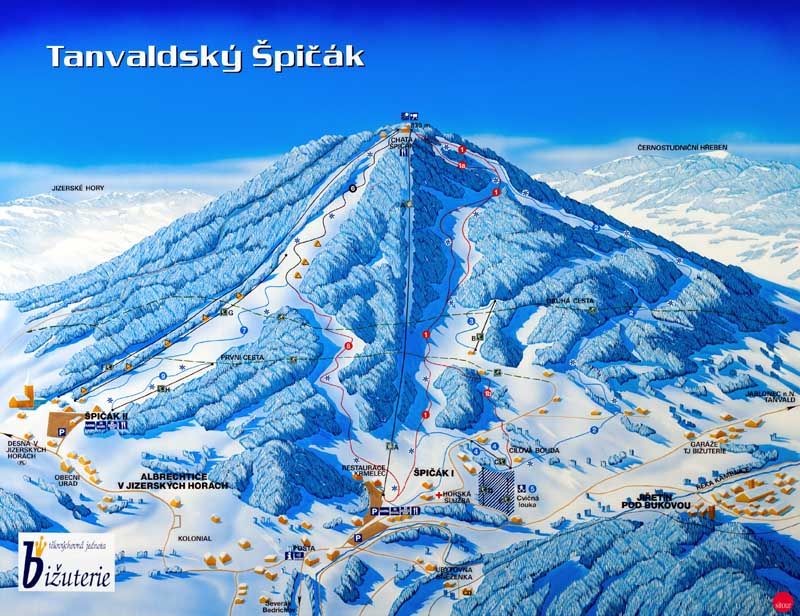 Pistenplan  im Skigebiet Tanvaldsky Spicak - ein Skigebiet in Isergebirge