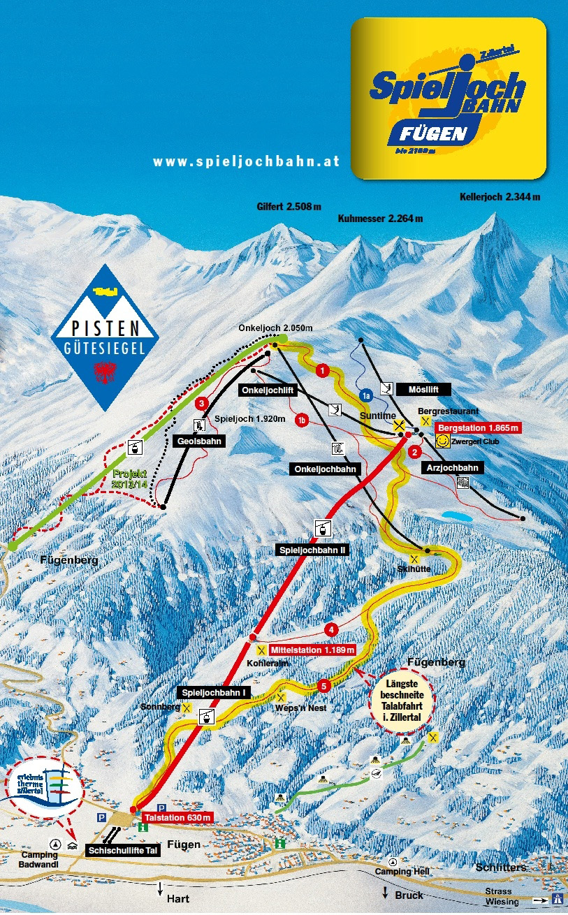 Pistenplan  im Skigebiet Fügen - Spieljoch - ein Skigebiet in Tirol