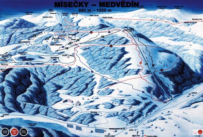 Pistenplan Medvedin, Horni Misecky im Skigebiet Spindlermühle - ein Skigebiet in Riesengebirge