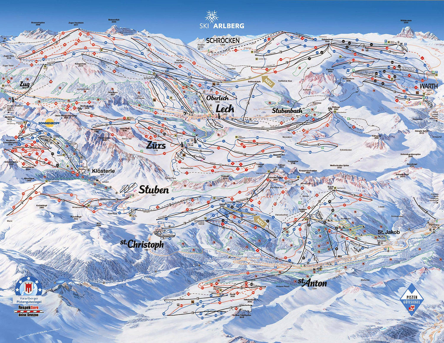 Pistenplan Ski Arlberg im Skigebiet St. Anton - Arlberg - ein Skigebiet in Tirol