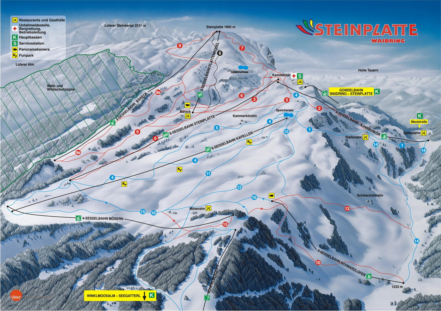 Pistenplan  im Skigebiet Steinplatte - Winkelmoosalm - ein Skigebiet in Tirol