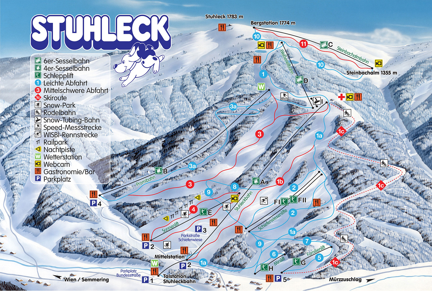 Pistenplan  im Skigebiet Stuhleck - ein Skigebiet in Steiermark