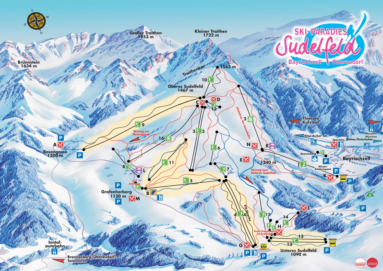 Pistenplan  im Skigebiet Bayrischzell - Sudelfeld - ein Skigebiet in Oberbayern