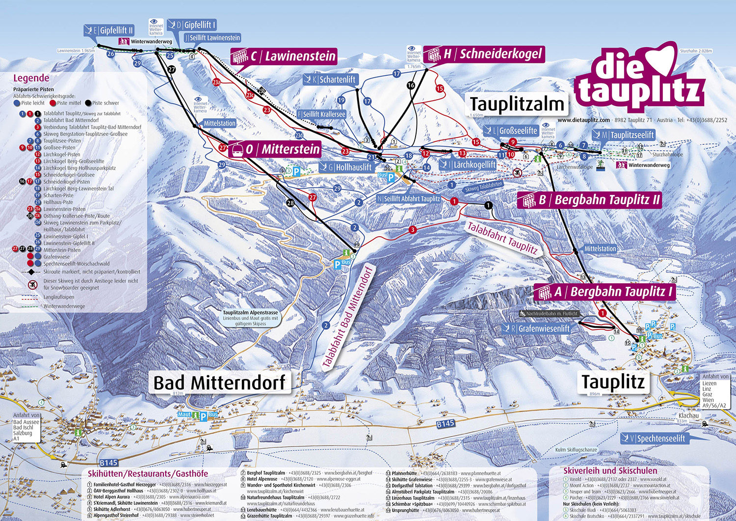 Pistenplan  im Skigebiet Tauplitz - Bad Mitterndorf - ein Skigebiet in Steiermark