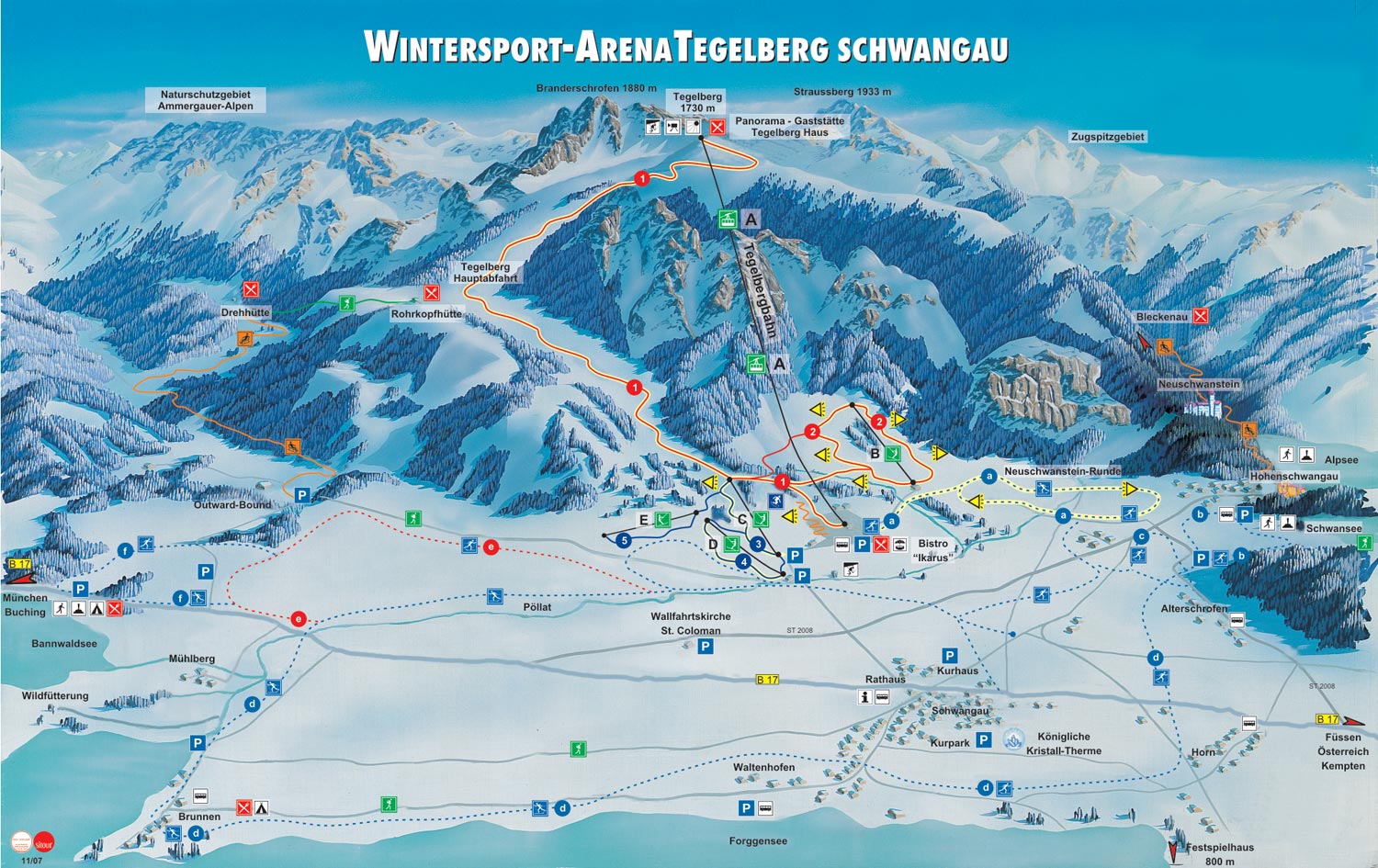 Pistenplan  im Skigebiet Schwangau - Tegelberg - ein Skigebiet in Allgäu