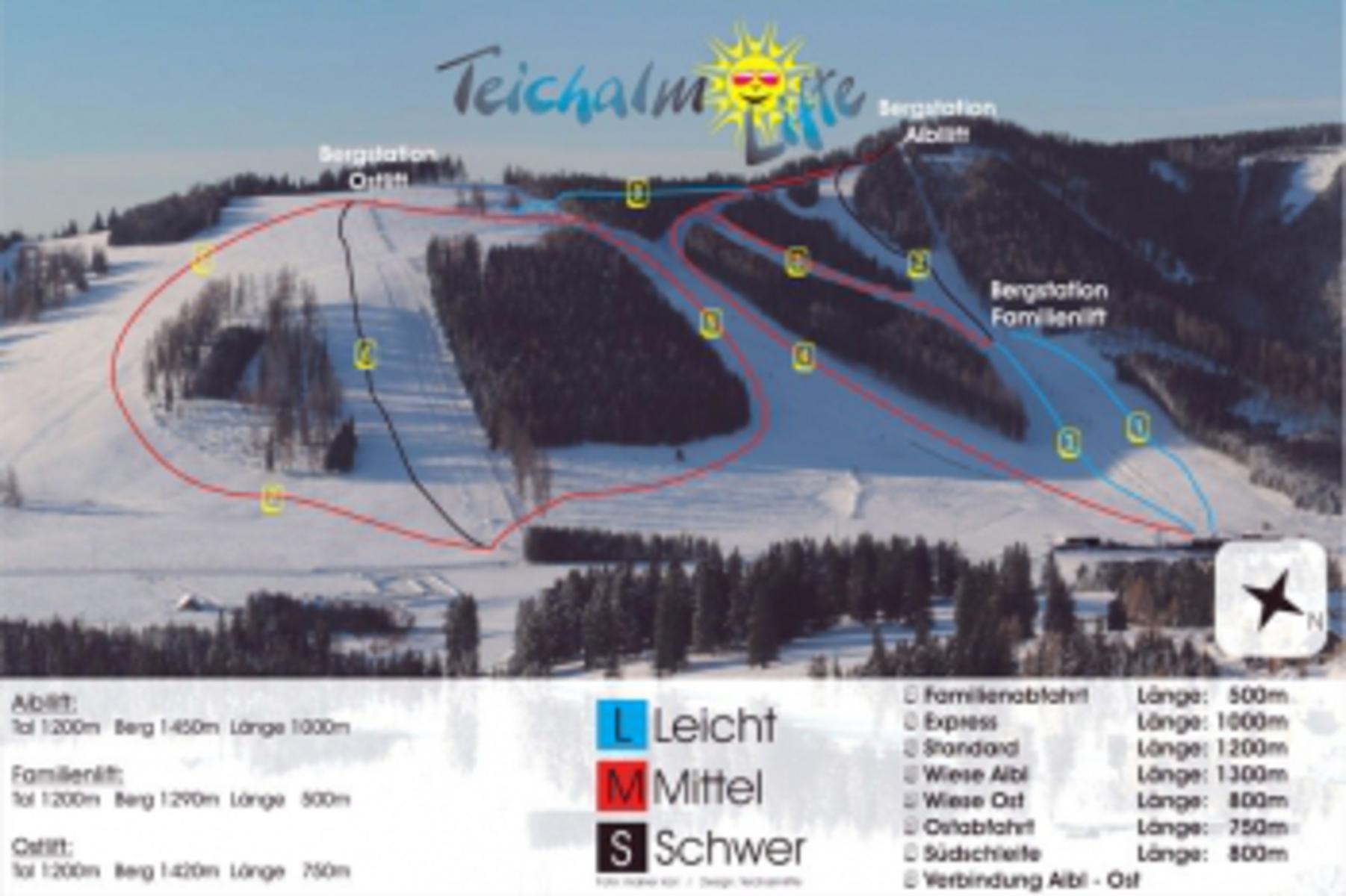 Pistenplan  im Skigebiet Fladnitz - Teichalm - ein Skigebiet in Steiermark