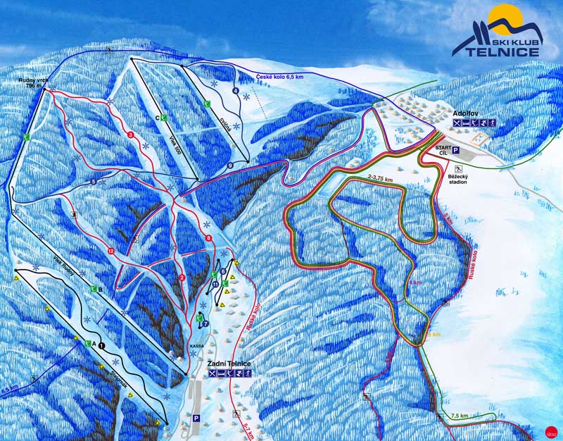 Pistenplan  im Skigebiet Telnice - ein Skigebiet in Erzgebirge