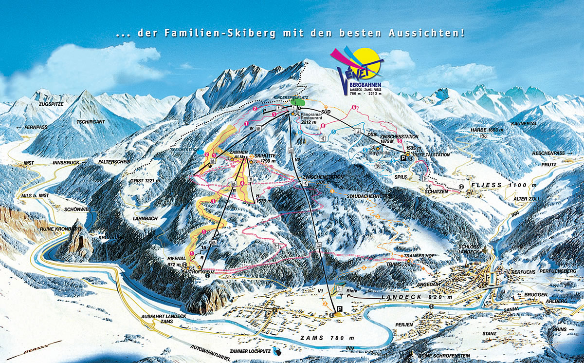 Pistenplan  im Skigebiet Venet - Landeck/Zams/Fließ - ein Skigebiet in Tirol