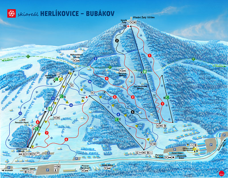 Pistenplan Vrchlabi Herlikovice im Skigebiet Vrchlabi - ein Skigebiet in Riesengebirge