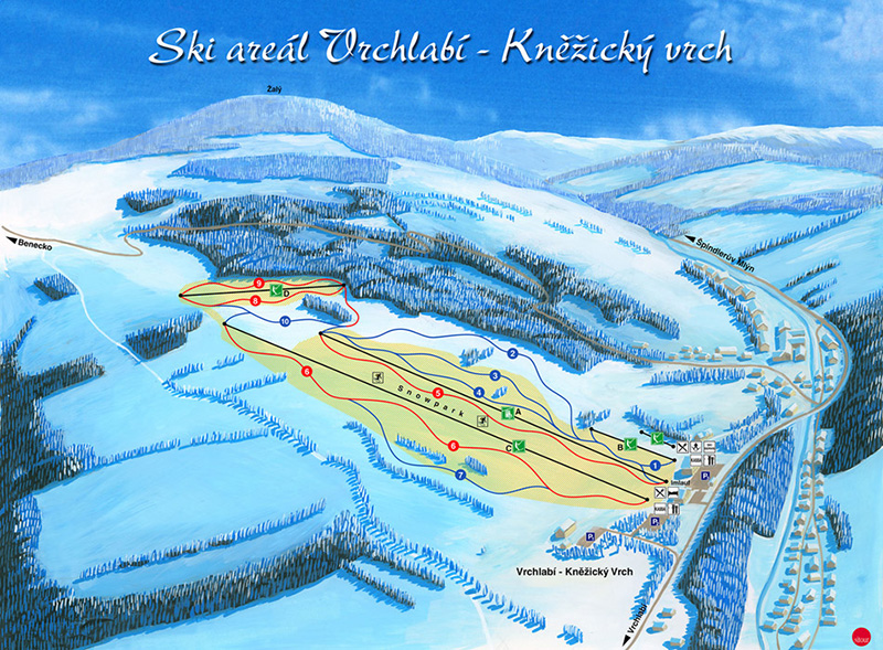 Pistenplan Knezicky vrch im Skigebiet Vrchlabi - ein Skigebiet in Riesengebirge