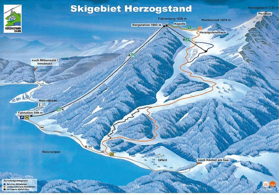 Pistenplan  im Skigebiet Walchensee - Herzogstand - ein Skigebiet in Oberbayern