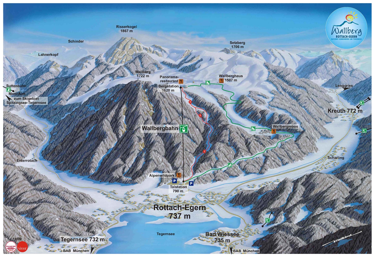 Pistenplan  im Skigebiet Rottach-Egern - Wallberg - ein Skigebiet in Oberbayern
