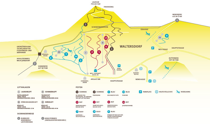 Pistenplan  im Skigebiet Waltersdorf - ein Skigebiet in Zittauer Gebirge