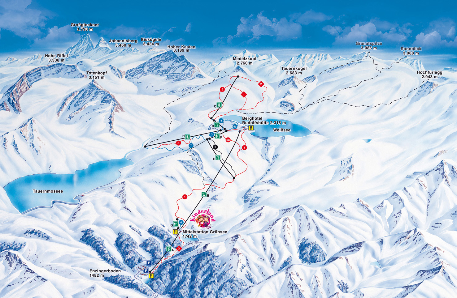 Pistenplan  im Skigebiet Uttendorf - Weißsee - ein Skigebiet in Salzburger Land