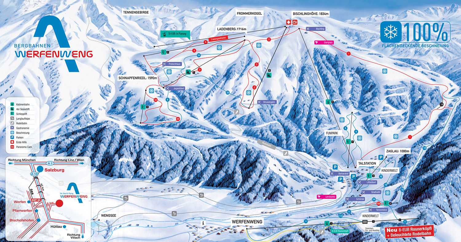 Pistenplan  im Skigebiet Werfenweng - ein Skigebiet in Salzburger Land