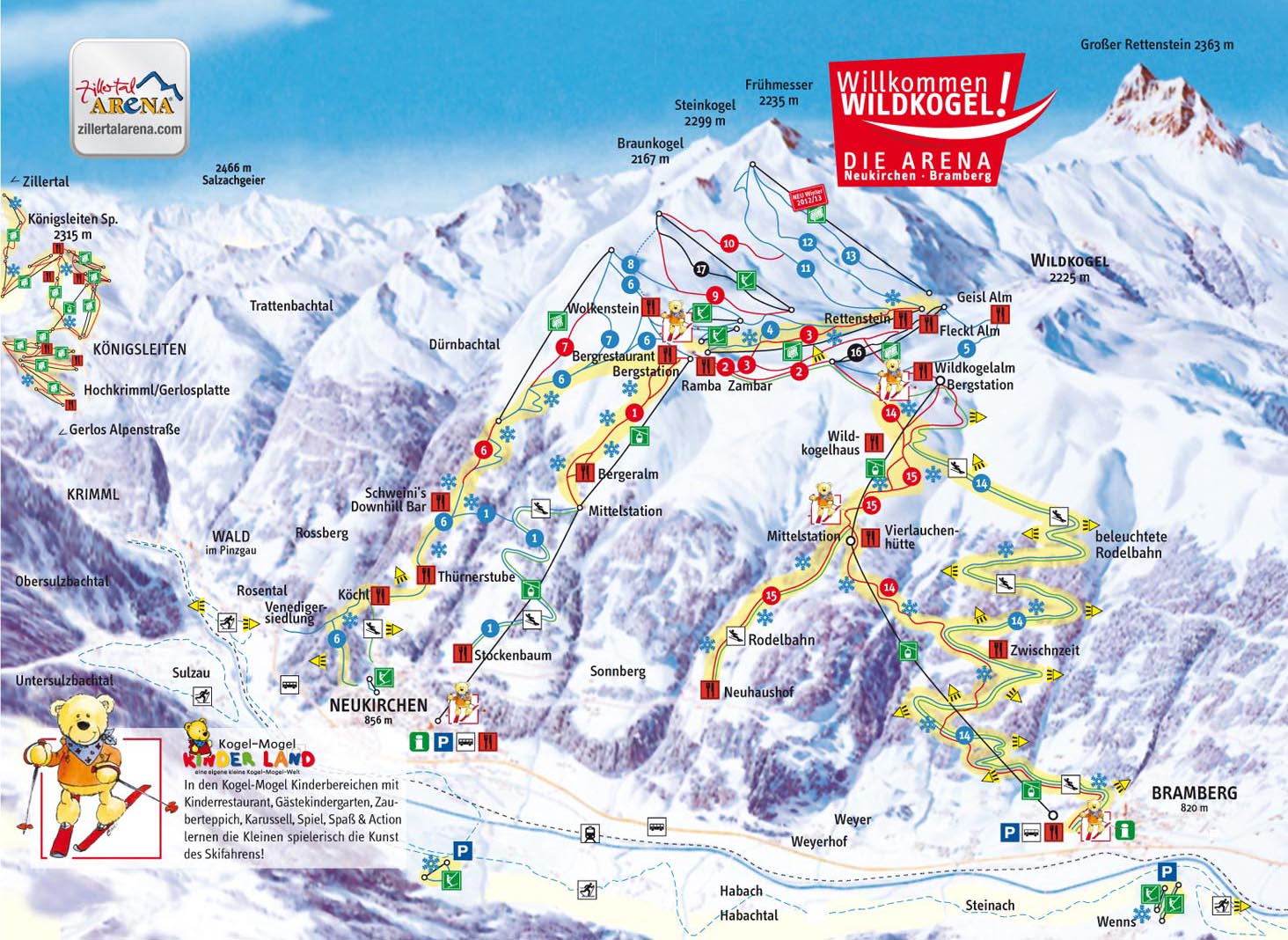 Pistenplan  im Skigebiet Wildkogel - ein Skigebiet in Salzburger Land