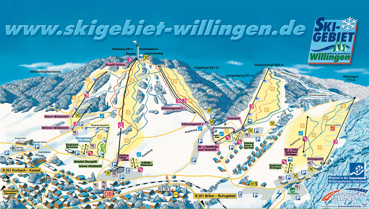 Pistenplan  im Skigebiet Willingen - Winterpark - Ettelsberg - ein Skigebiet in Sauerland