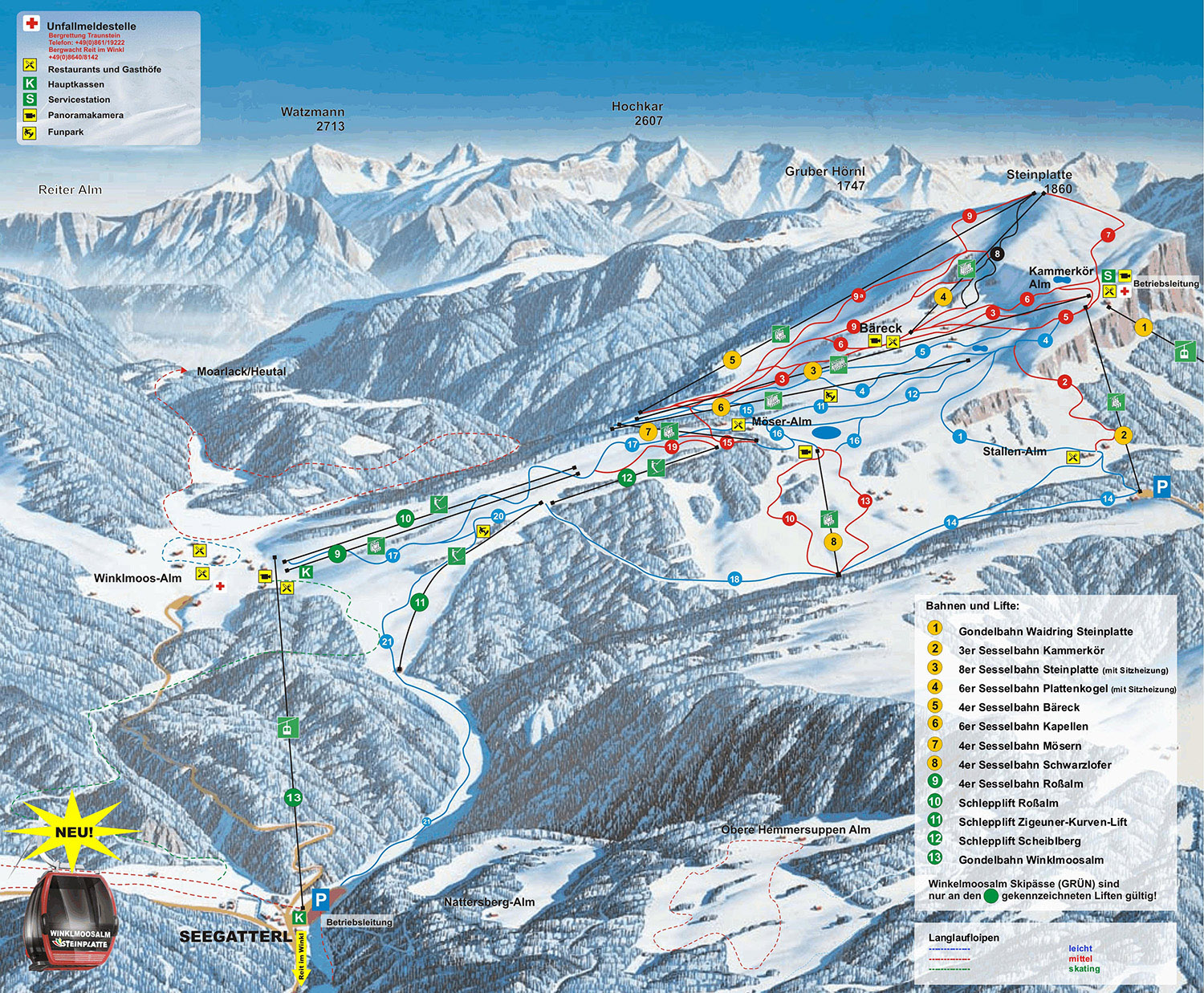 Pistenplan  im Skigebiet Reit im Winkl - Winklmoosalm - ein Skigebiet in Oberbayern