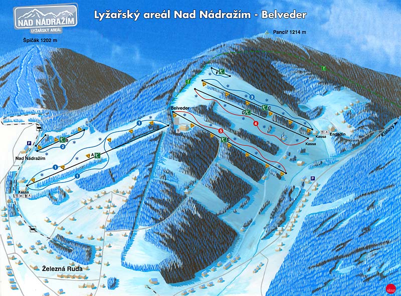 Pistenplan Zelezna Ruda Belveder im Skigebiet Zelezna Ruda - ein Skigebiet in Böhmer Wald