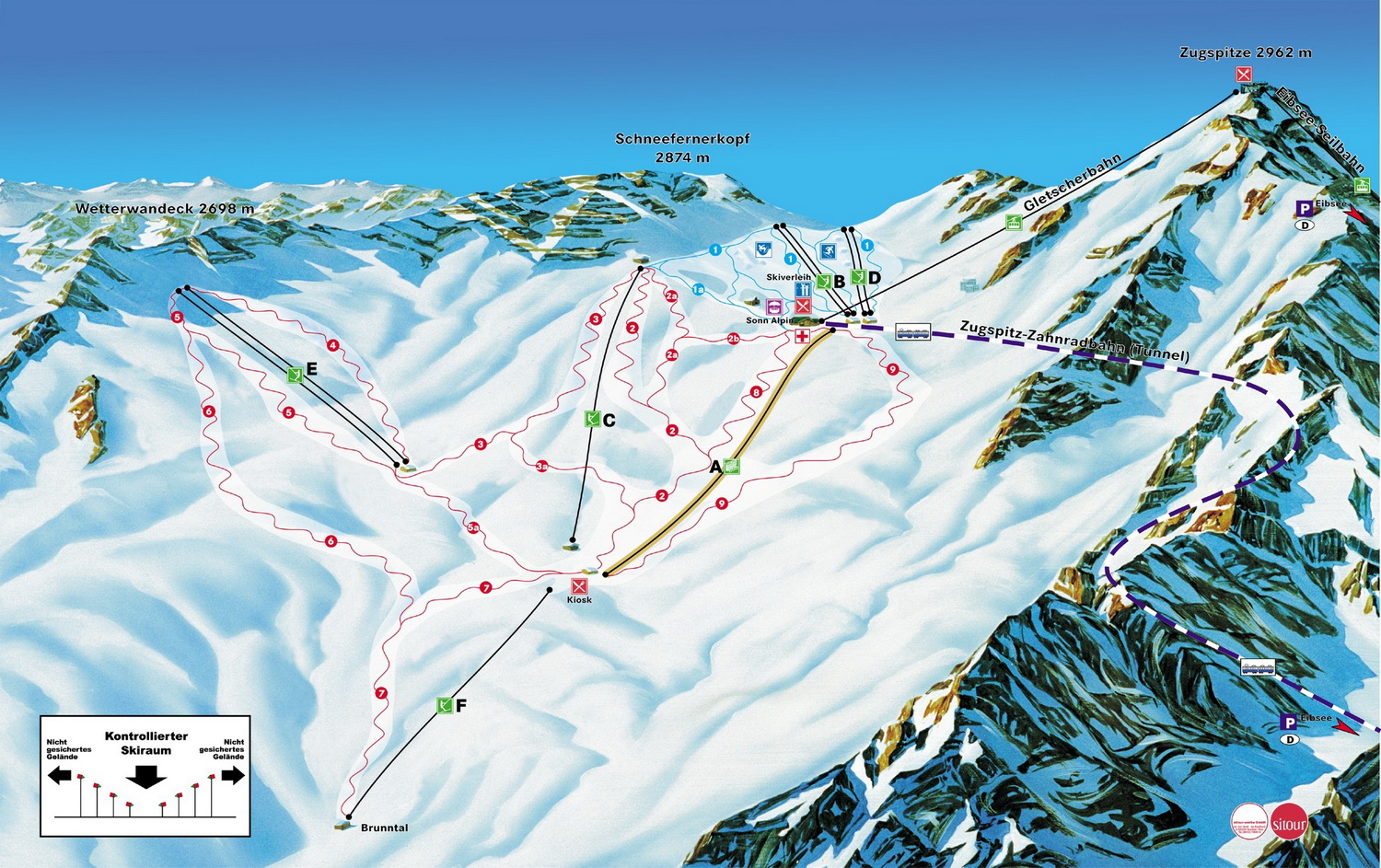 Pistenplan  im Skigebiet Zugspitze - ein Skigebiet in Oberbayern