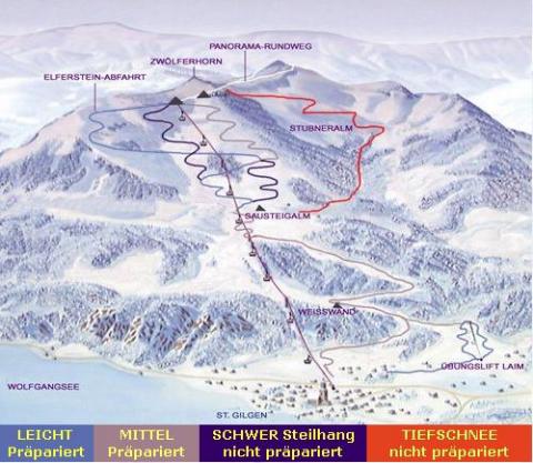 Pistenplan  im Skigebiet St. Gilgen - Zwölferhorn - ein Skigebiet in Salzburger Land