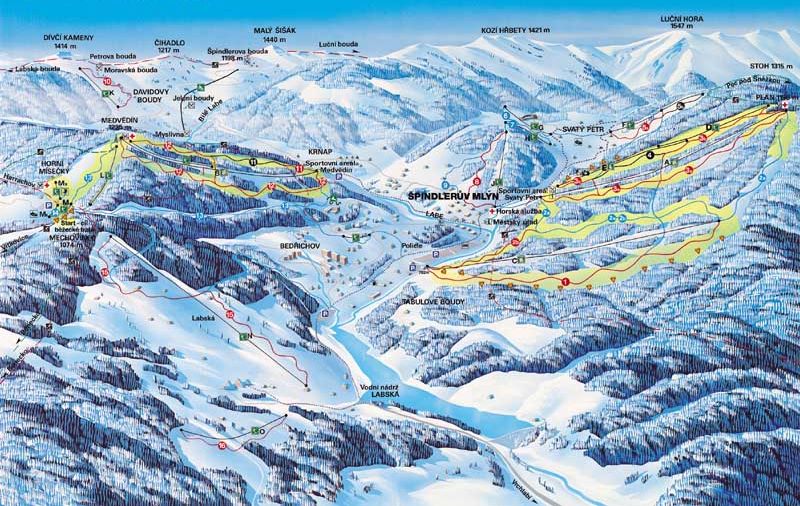 Skigebiet Spindlermühle Riesengebirge Tschechien - Webcams, Schneehöhen