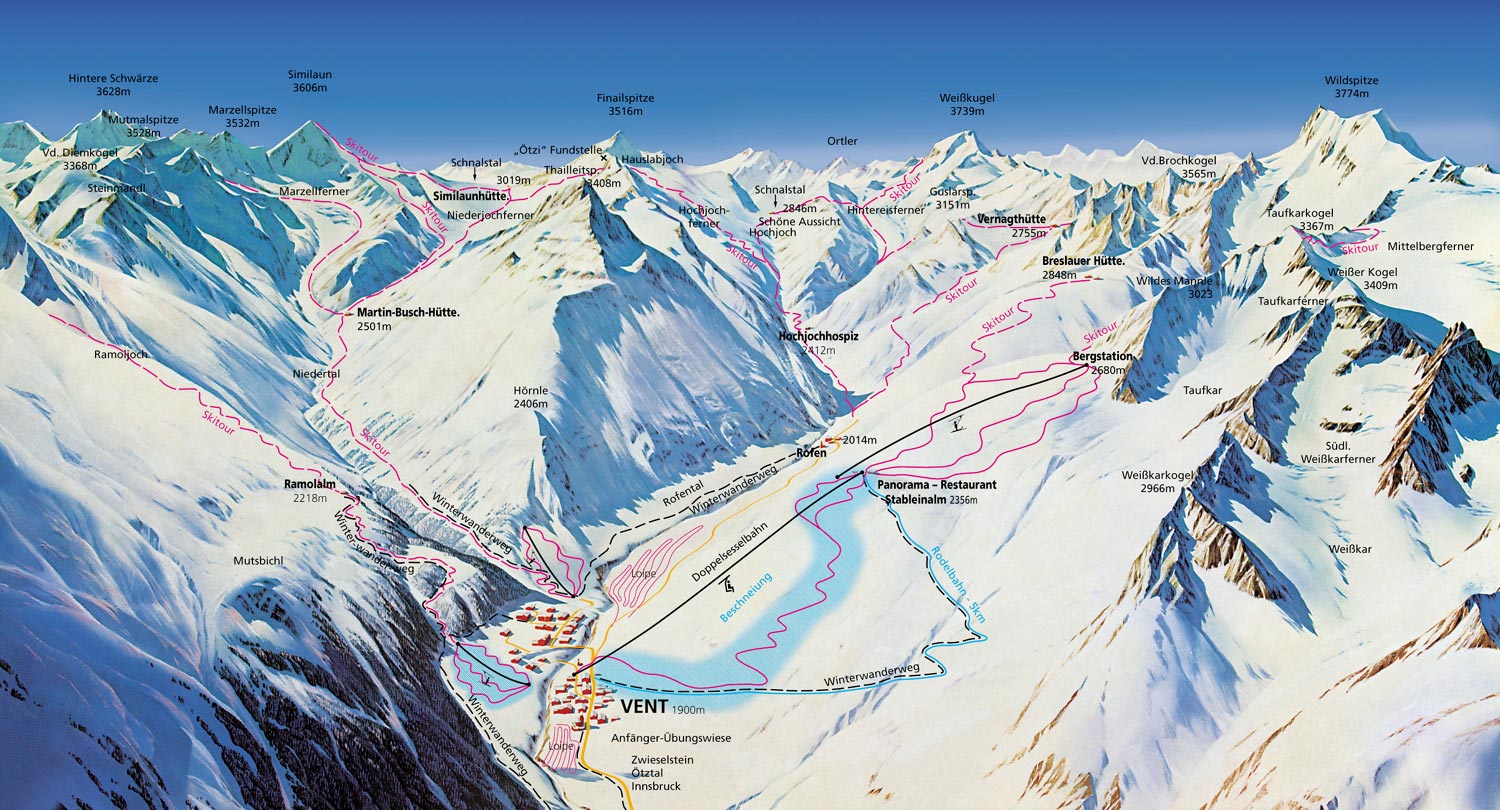 Skigebiet Vent Tirol Österreich - Webcams, Schneehöhen, Pistenplan