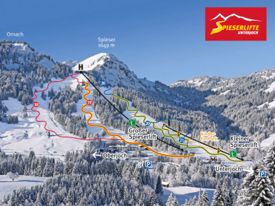 Pistenplan  im Skigebiet Unterjoch - Spieserlifte - ein Skigebiet in Allgäu