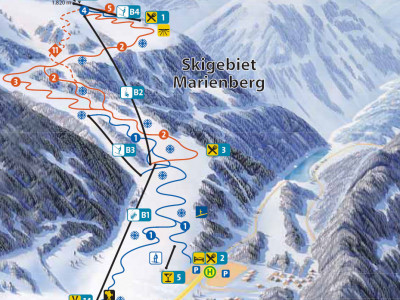 Pistenplan  im Skigebiet Biberwier - Marienberg - ein Skigebiet in Tirol