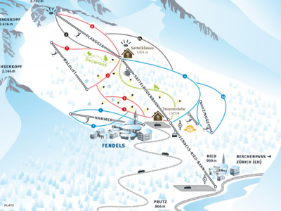 Pistenplan  im Skigebiet Fendels - ein Skigebiet in Tirol