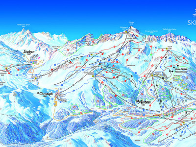 Pistenplan St. Anton, St. Christoph, Stuben im Skigebiet St. Anton - Arlberg - ein Skigebiet in Tirol