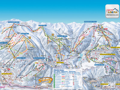 Pistenplan  im Skigebiet Zillertal Arena - ein Skigebiet in Tirol