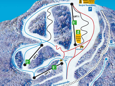 Pistenplan  im Skigebiet Bad Sachsa - Ravensberg - ein Skigebiet in Harz