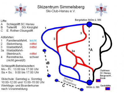 Pistenplan  im Skigebiet Simmelsberg - ein Skigebiet in Rhön