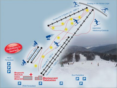 Pistenplan  im Skigebiet Schmallenberg Bödefeld - Hunaulift - ein Skigebiet in Sauerland