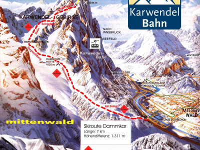 Pistenplan  im Skigebiet Mittenwald - Dammkar - ein Skigebiet in Oberbayern
