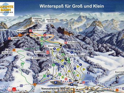 Pistenplan  im Skigebiet Nesselwang - Alpspitz - ein Skigebiet in Allgäu