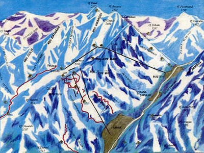 Pistenplan  im Skigebiet Sinaia - ein Skigebiet in Südostkarpaten - Bucegi / Predeal