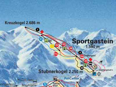 Pistenplan  im Skigebiet Sportgastein - ein Skigebiet in Salzburger Land