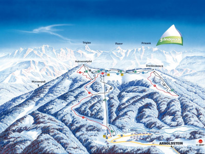 Pistenplan  im Skigebiet Dreiländereck Arnoldstein - ein Skigebiet in Kärnten