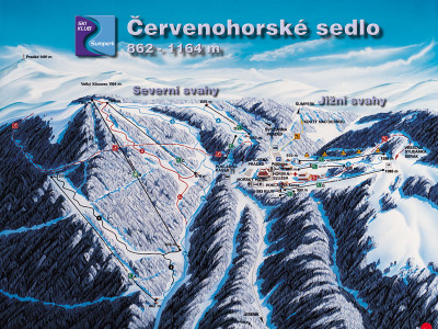 Pistenplan  im Skigebiet Cervenohorske sedlo - ein Skigebiet in Altvatergebirge