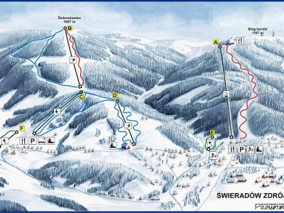 Pistenplan  im Skigebiet Swieradow Zdroj - ein Skigebiet in Isergebirge